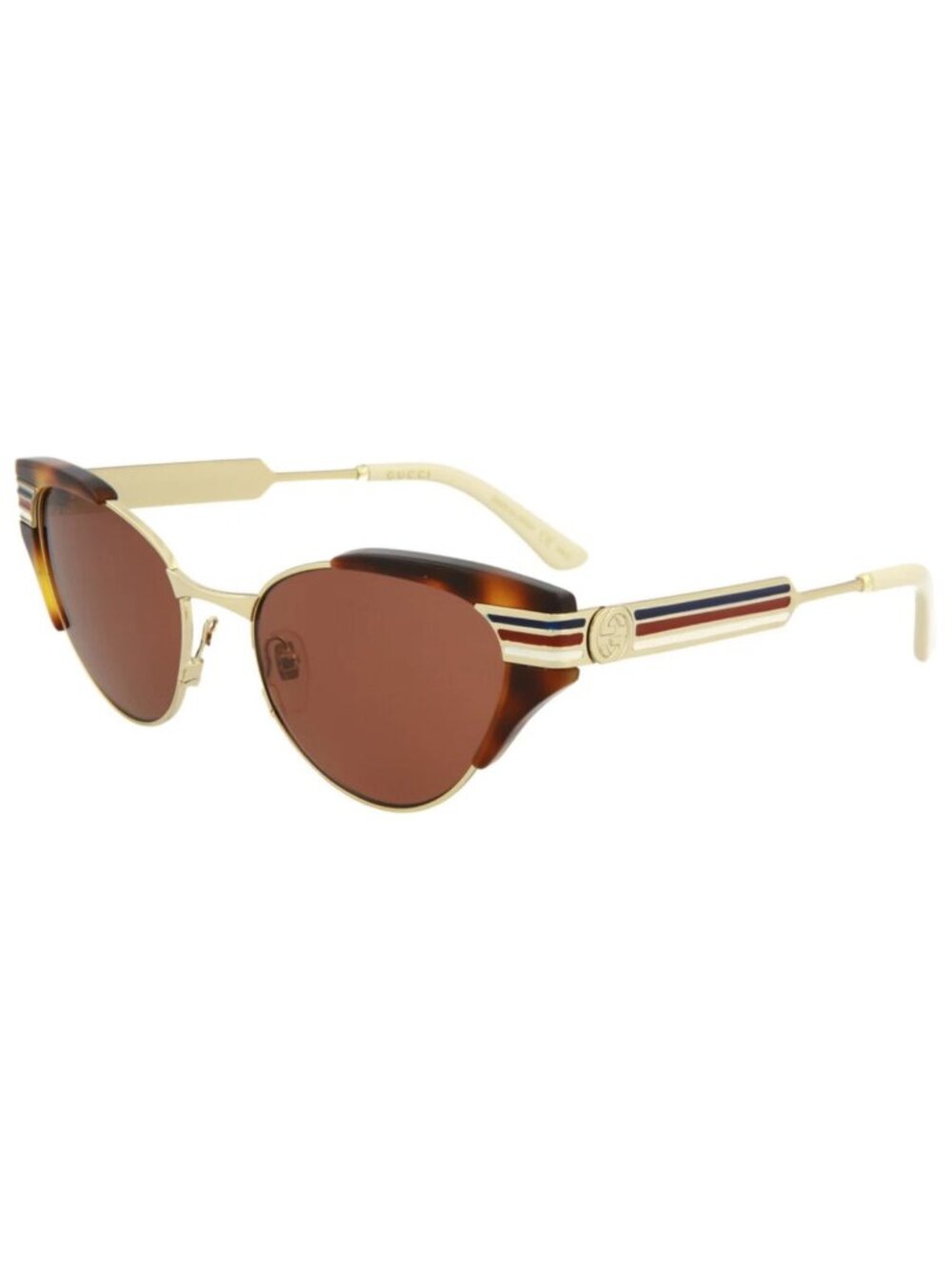 New Gucci Women's Sunglasses Cat Eye Acetate Frame Havana Gold Brown